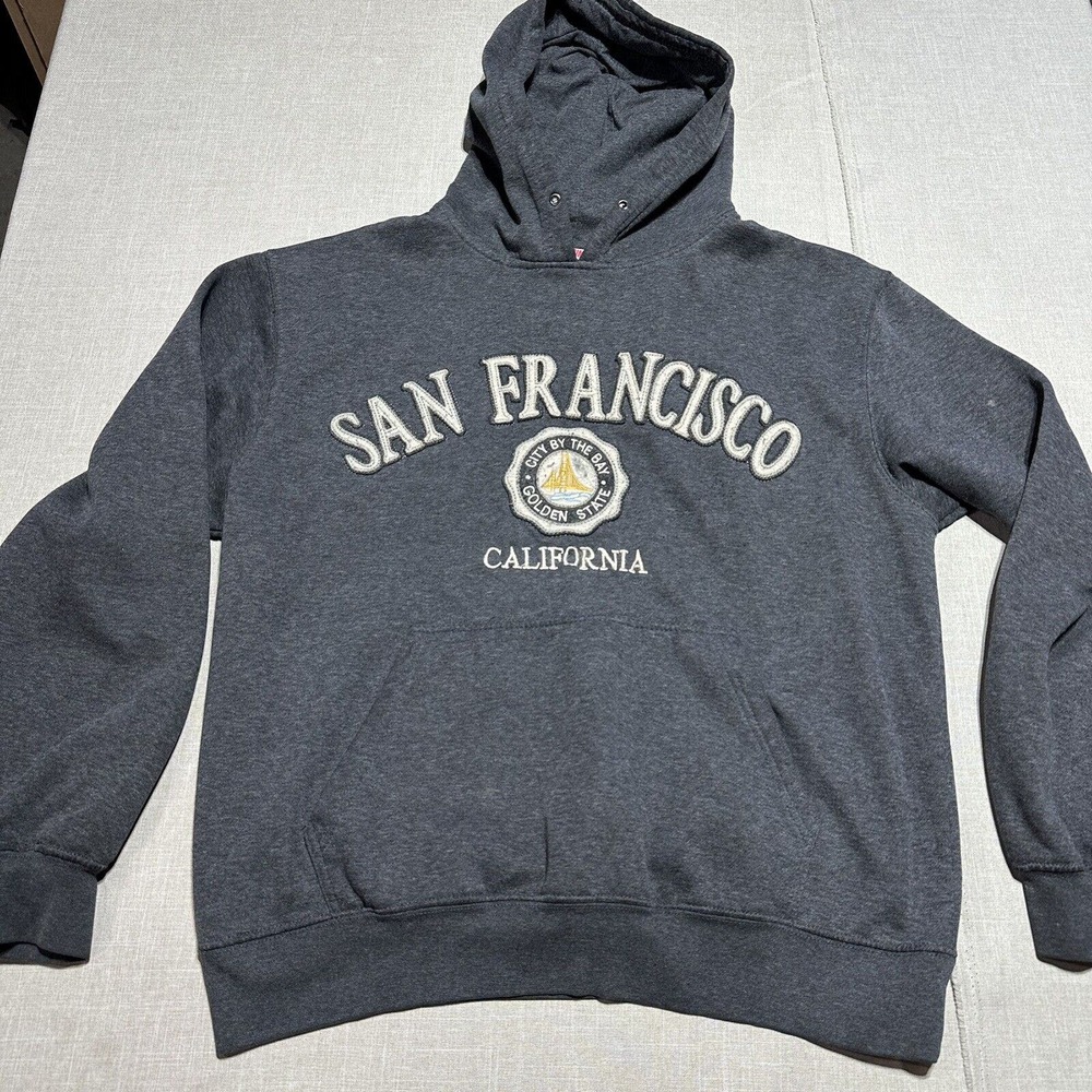 Vintage San Francisco California Mens Size Medium Gray Patch Embroidered Hoodie